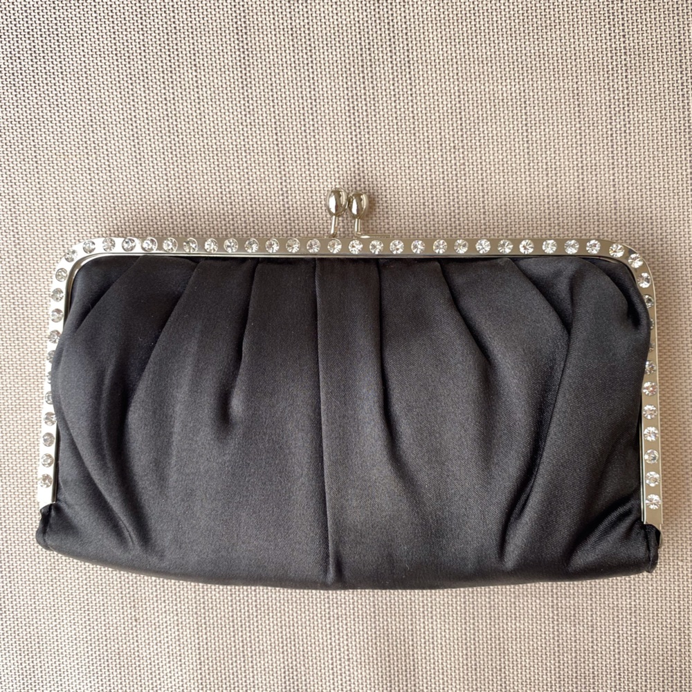 STEVE MADDEN Black Satin Rhinestone Clutch